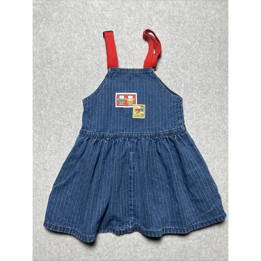 Vintage‎ OshKosh Vestback Overalls Denim Dress Kids 5 USA Red Suspender Straps